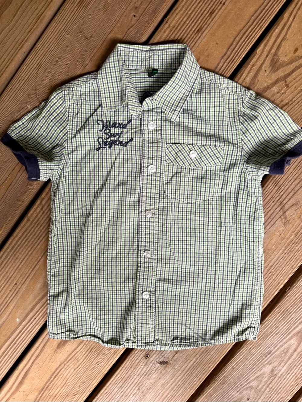 United Colors of Benetton Boys Surf Graphic Plaid Button Down Shirt Size 6-7 Yrs
